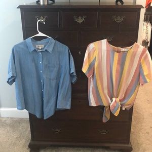Pair of Madewell Tops: Demin and Striped Tie Up